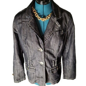 P055. Baccini Dark Blue Beltable Denim Blazer |L